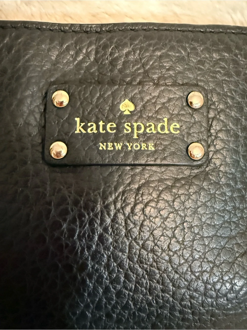 kate spade Black Pebbled Leather Crossbody Bag with Gold Accents